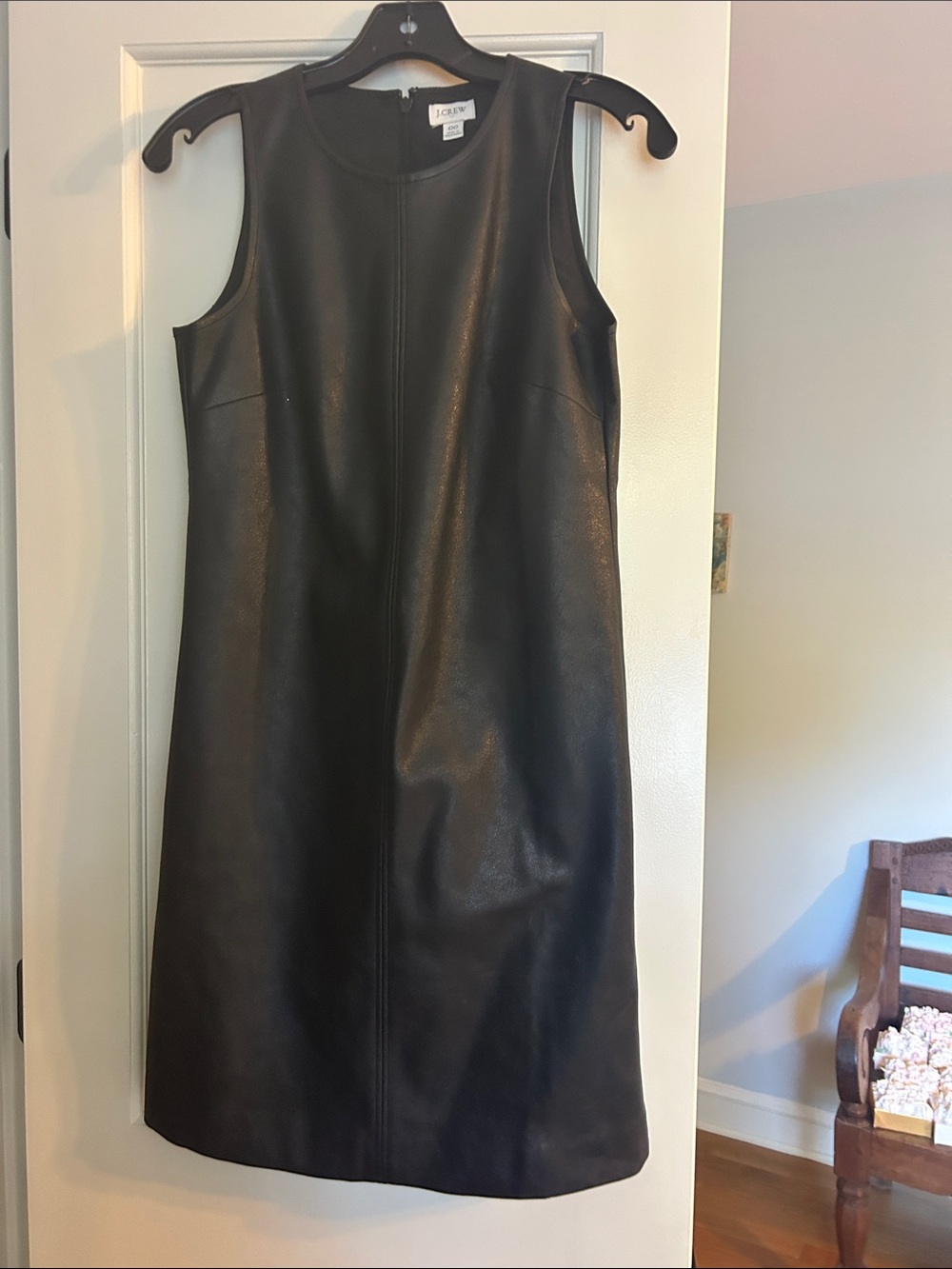 J. Crew Black Faux-Leather Midi Shift Dress